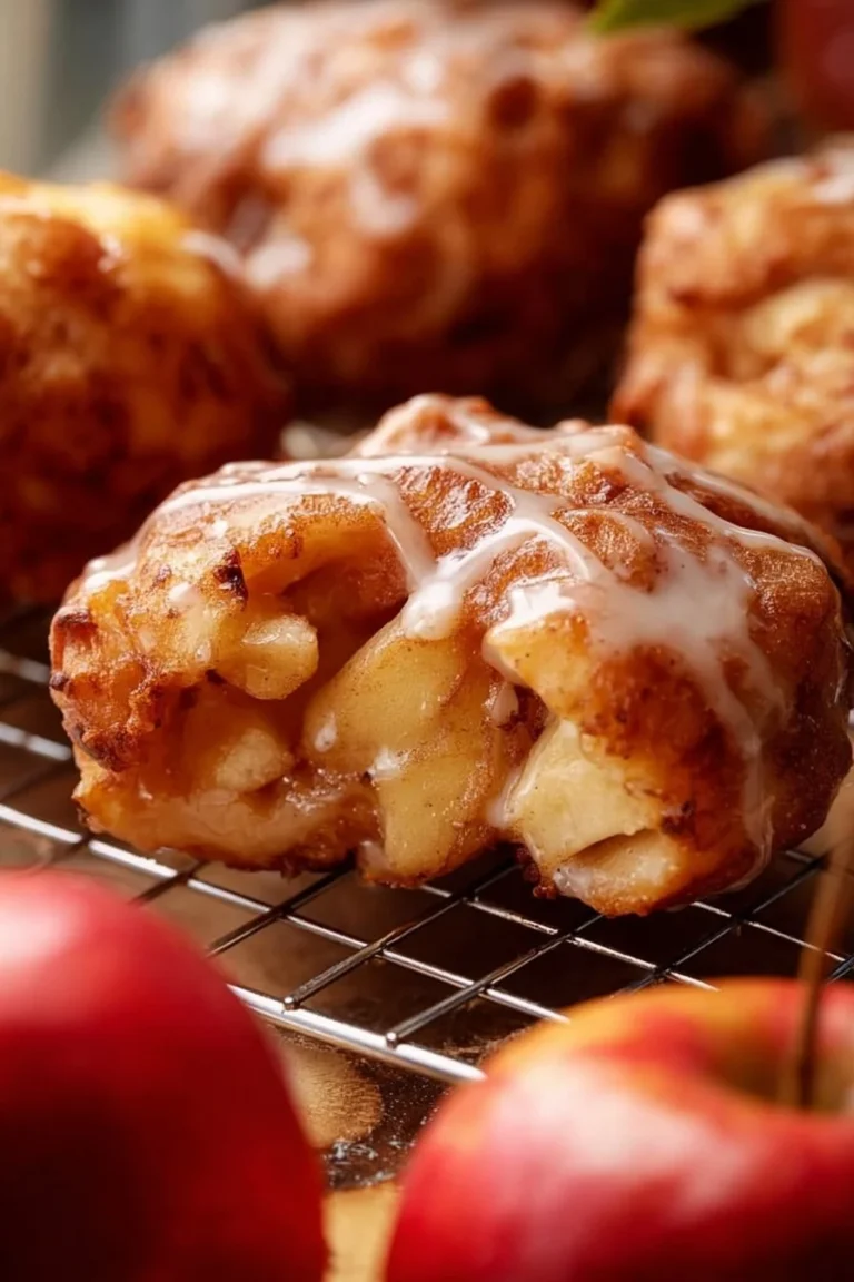 Delicious Air Fryer apple fritters topped with sweet glaze on a plate