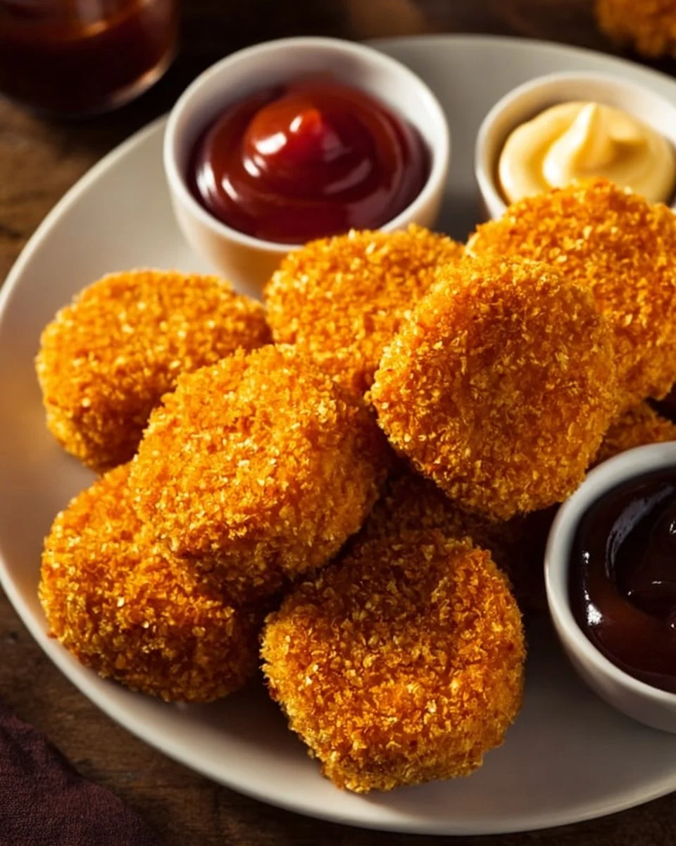 Crispy Air Fryer Chicken Nuggets served with dipping sauce.