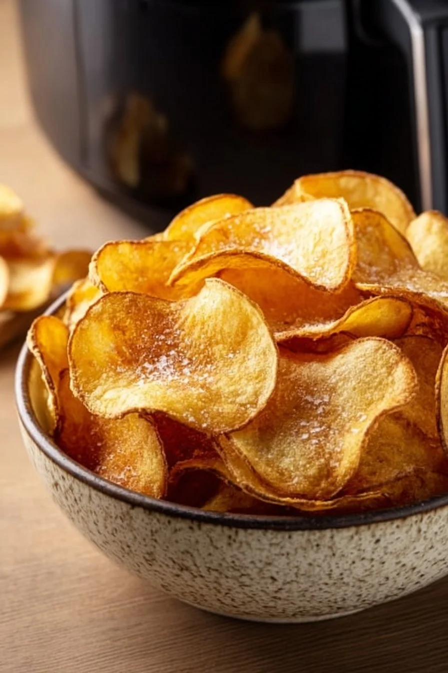 Image of crispy air fryer chips served in a bowl