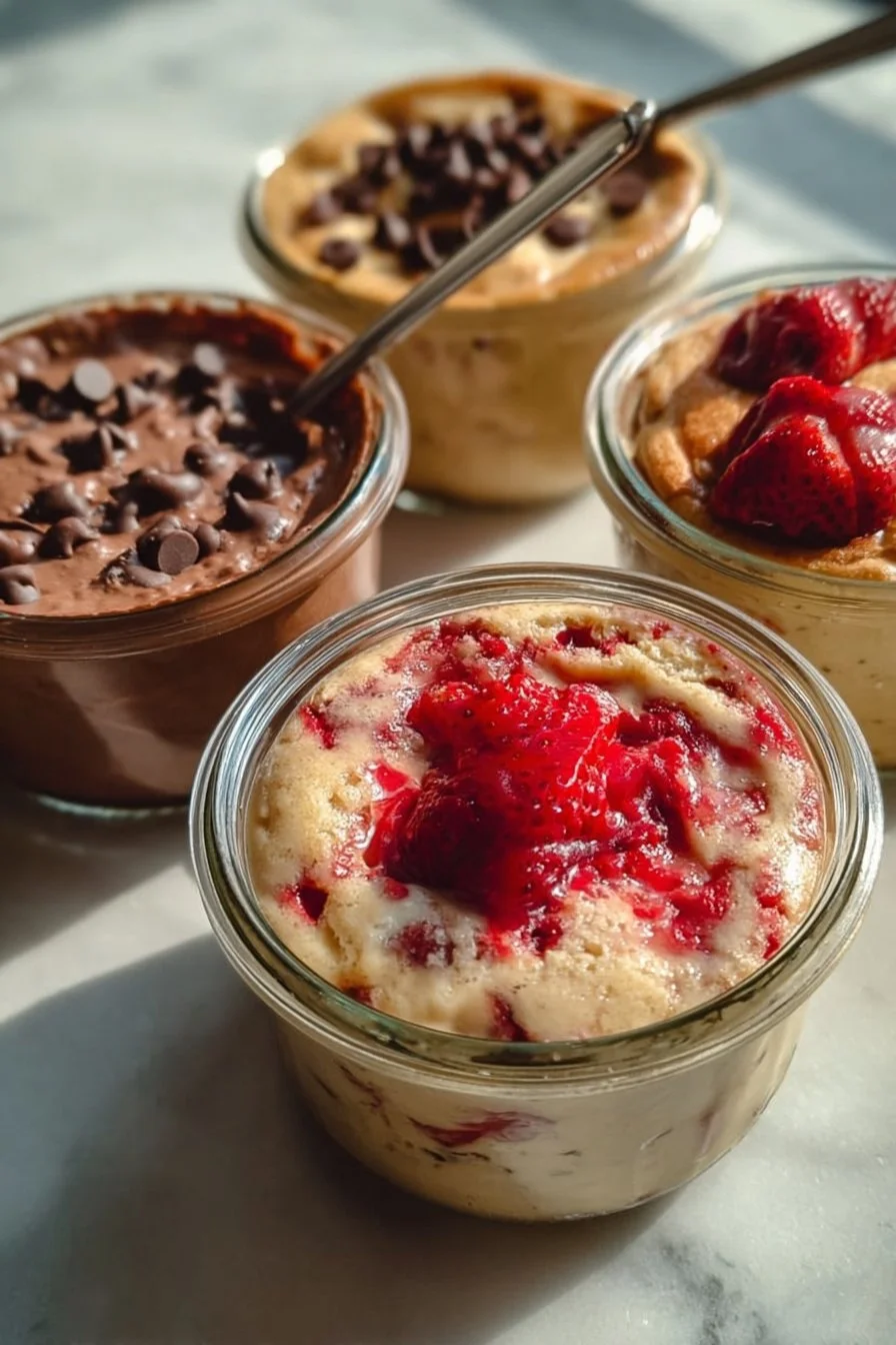 Delicious baked protein pancake bowls topped with fresh fruits and nuts.