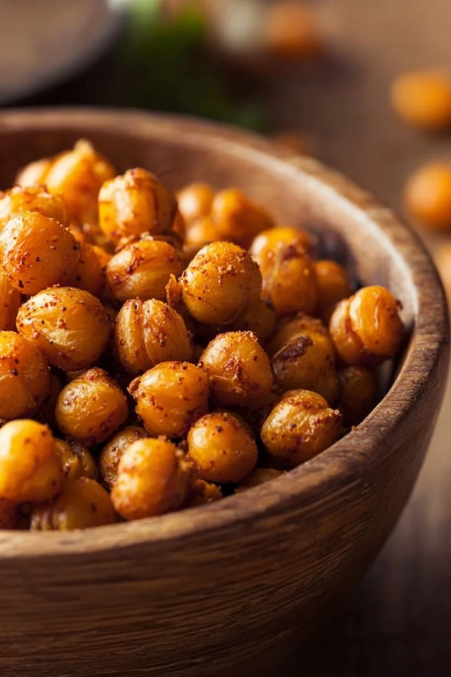 Crispy air fryer chickpeas seasoned for a delicious snack.