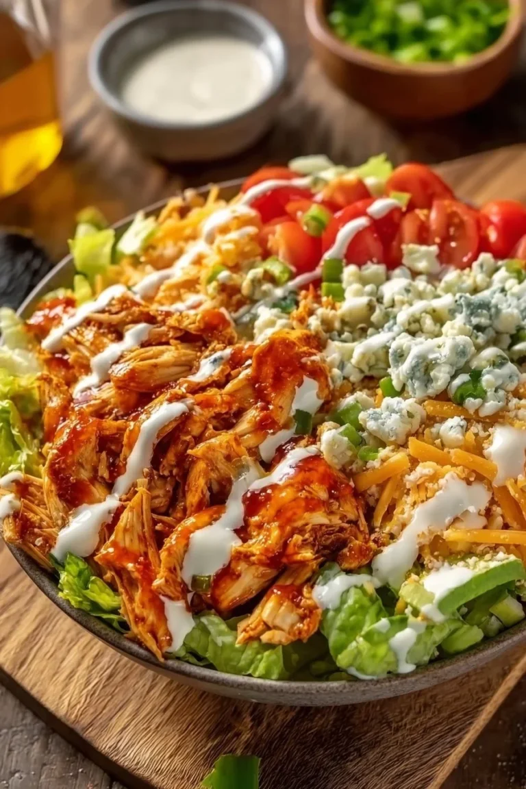 Buffalo Chicken Protein Bowl with veggies and sauce for a healthy meal