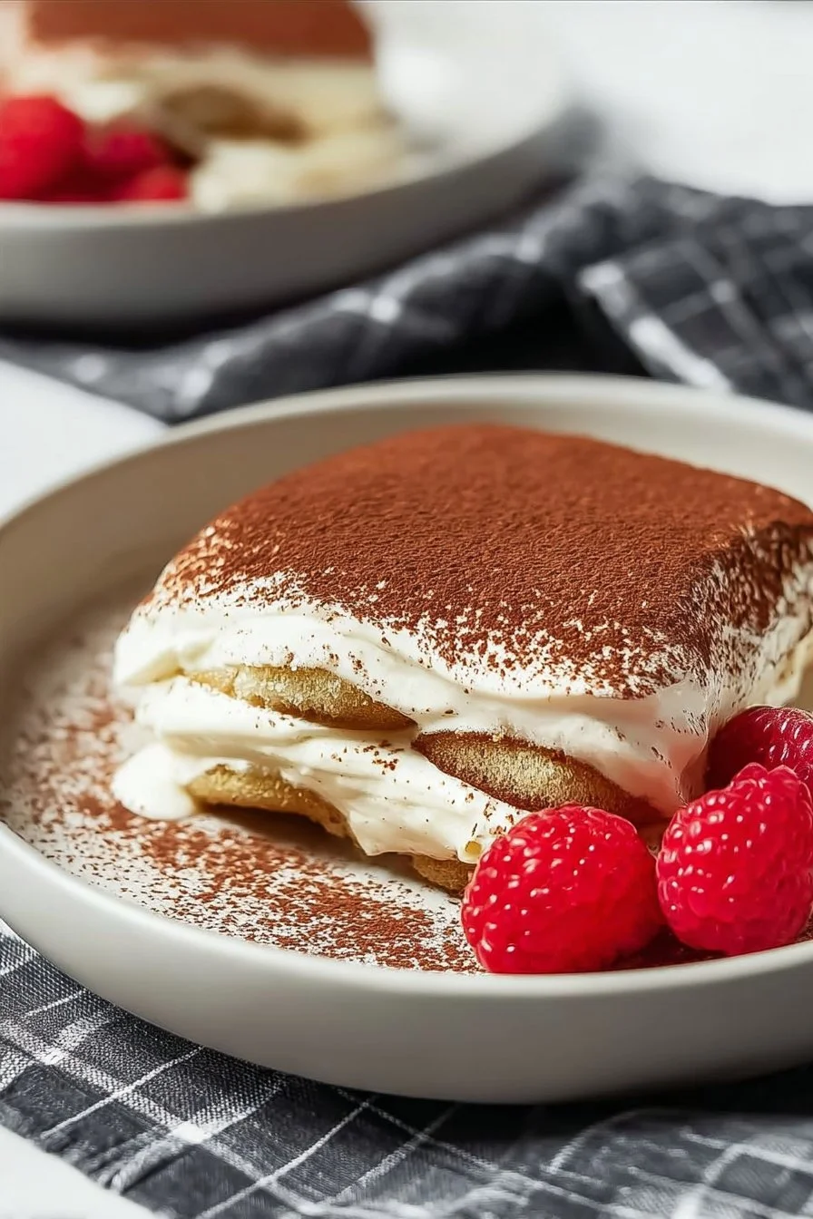 Delicious cottage cheese tiramisu crepe roll dessert topped with cocoa and coffee.