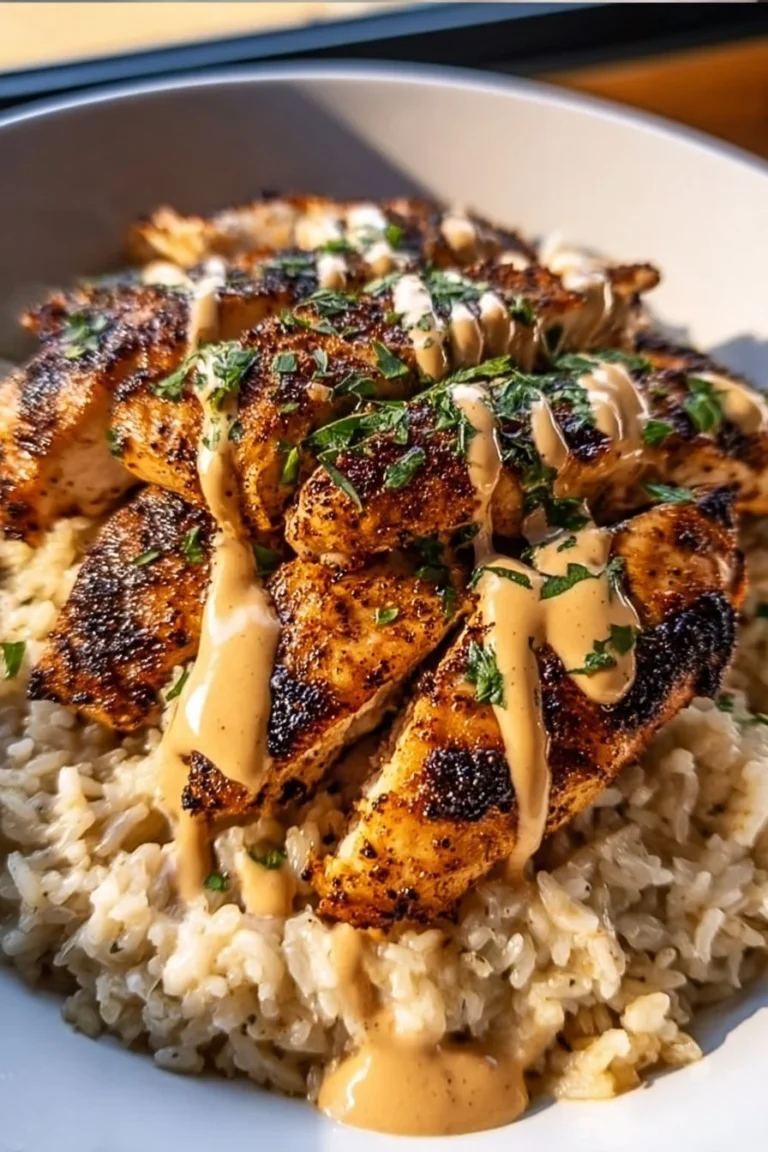 Creamy Cajun chicken dish with garlic rice, perfect for a high protein meal.