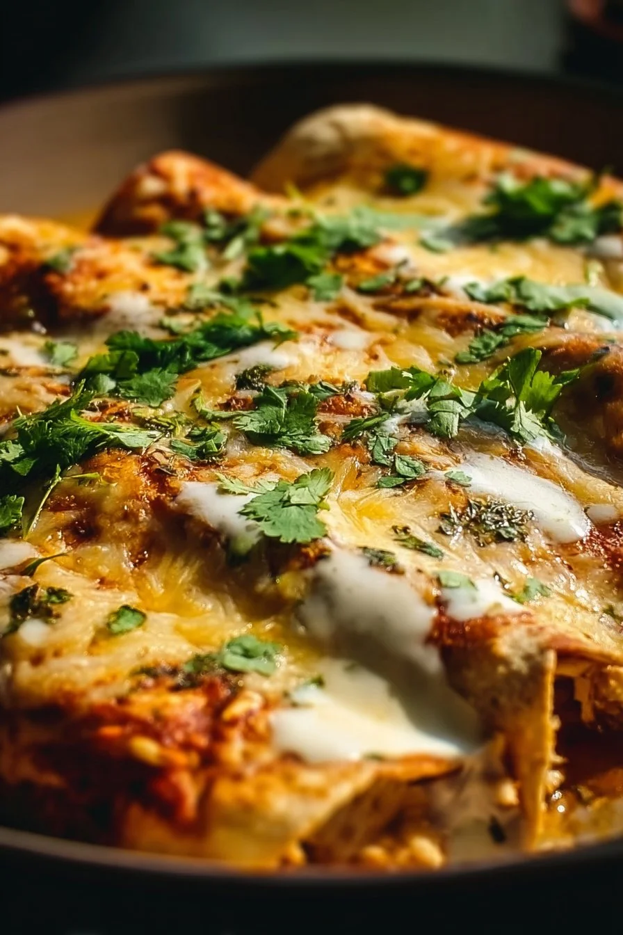 Delicious high protein chicken enchiladas ready to be served for dinner.