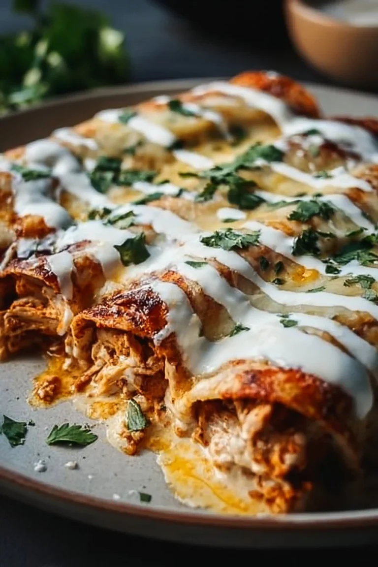 High protein chicken enchiladas served on a plate, garnished with fresh herbs.
