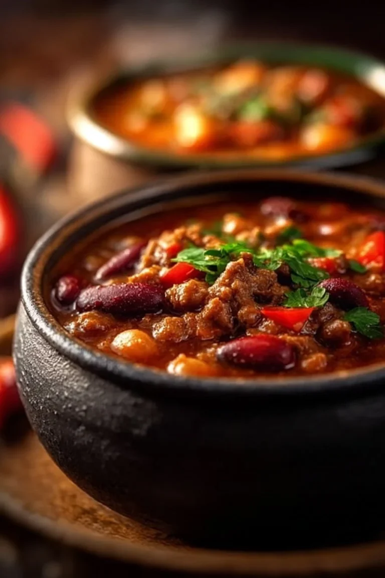 Crockpot Wendy's Chili in a slow cooker, ready to serve and enjoy.