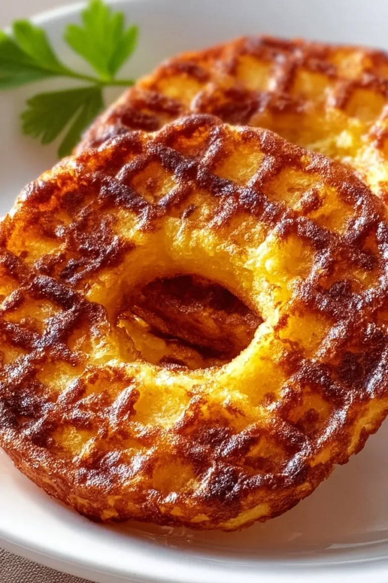 Crunchy Keto Onion Rings Chaffle served on a plate with dipping sauce.
