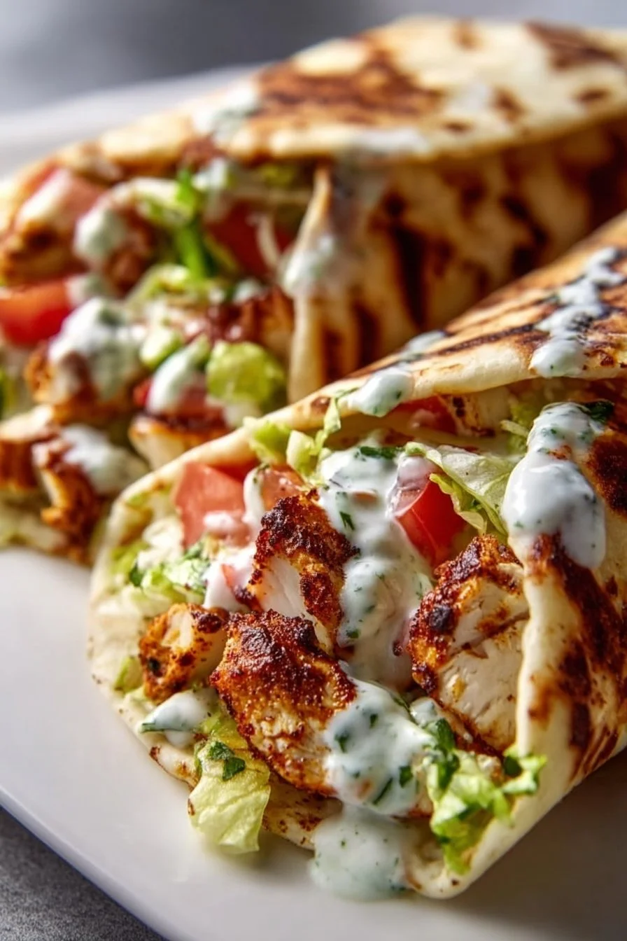 Crispy cottage cheese flatbread chicken wraps served on a plate