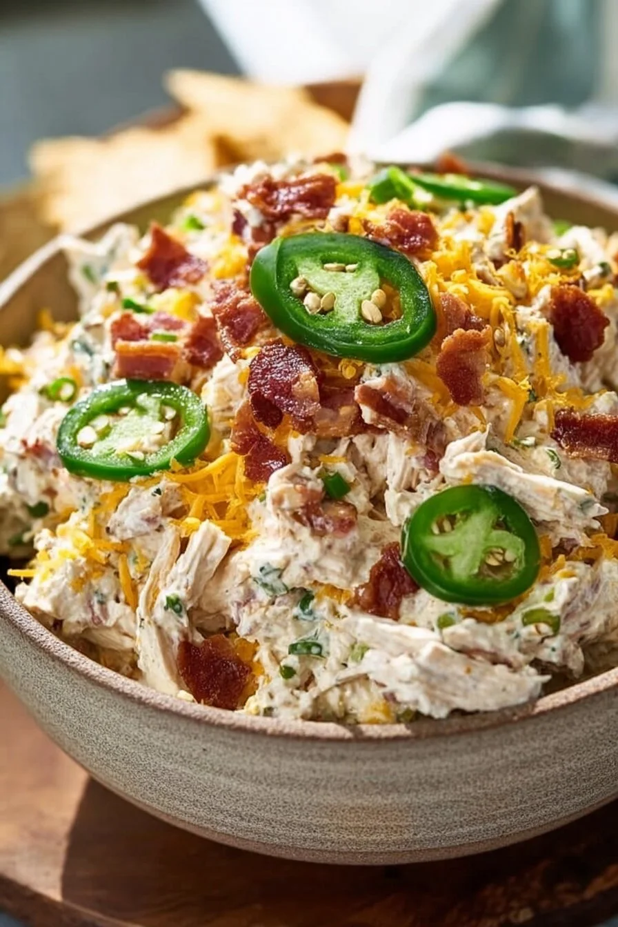 Jalapeno Popper Keto Chicken Salad served in a bowl with fresh ingredients.