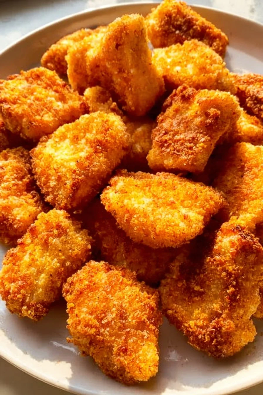 Keto Air Fryer Chicken Nuggets served on a plate with dipping sauce