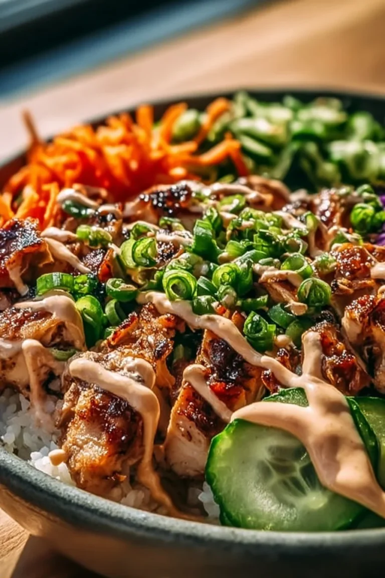 Delicious Korean BBQ Chicken Bowl with vibrant vegetables and sauces