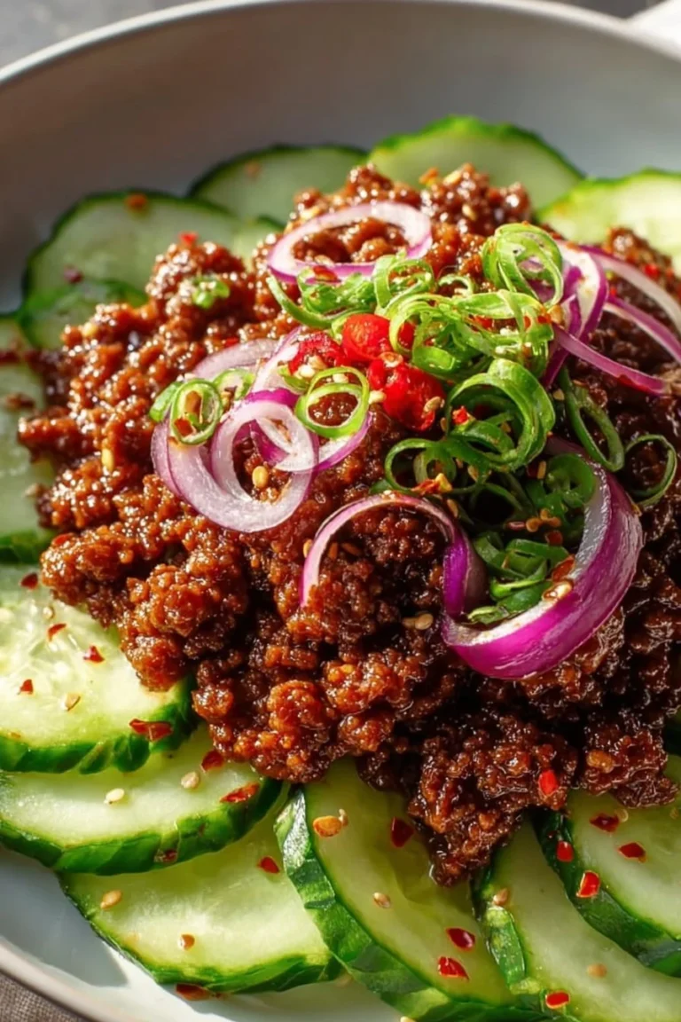 Delicious Korean ground beef dish served with rice and vegetables