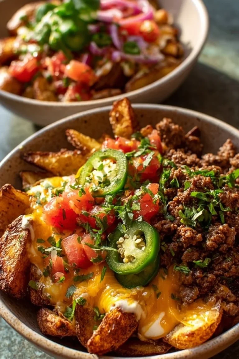 Delicious Loaded Fiesta Potato Bowls with crispy toppings and cheesy goodness