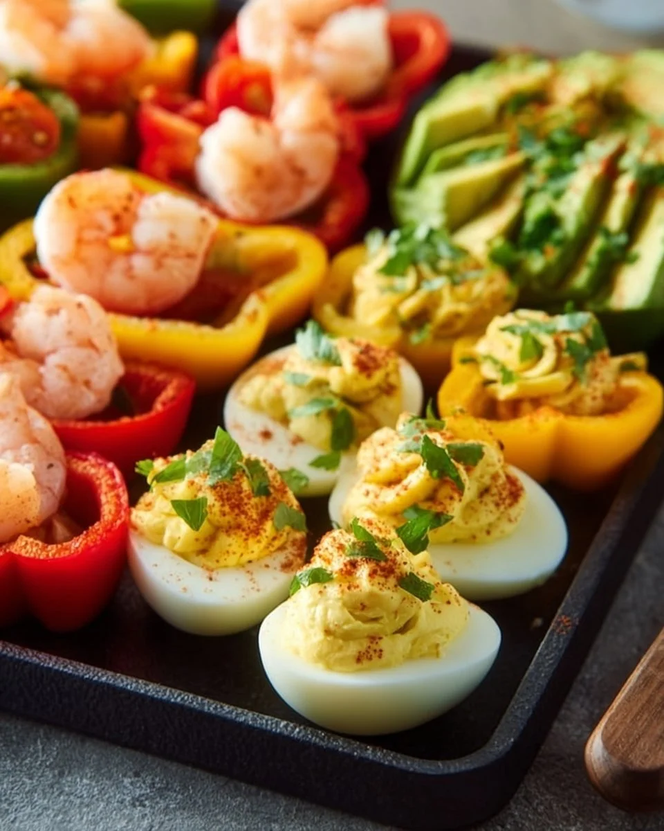 Spread of low carb appetizers finger foods on a platter