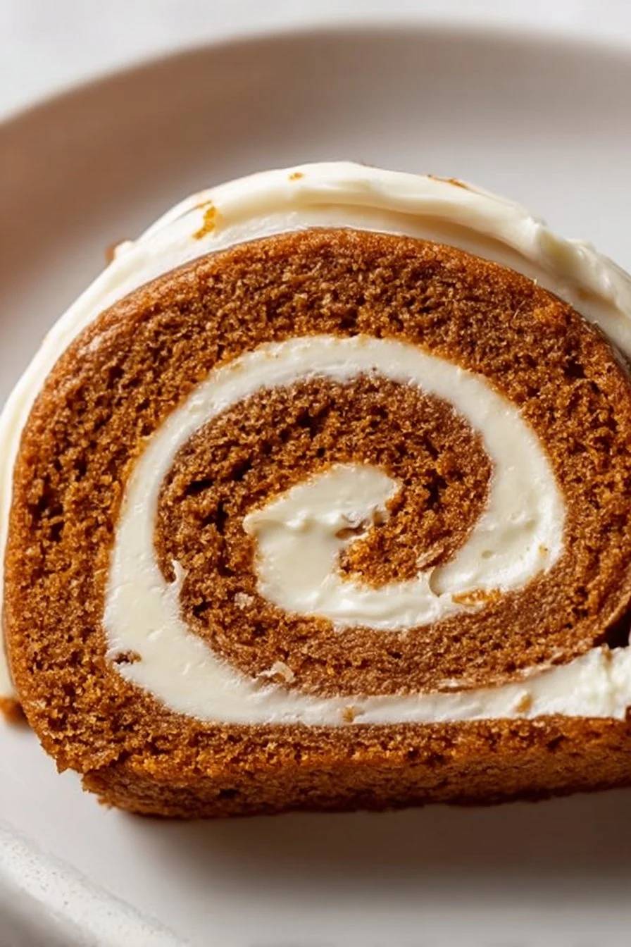 Delicious protein carrot cake roll sliced and served on a plate.