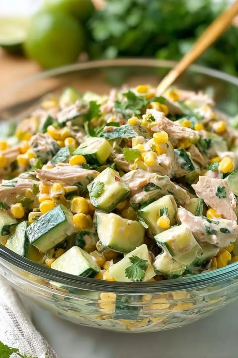 Delicious street corn salad with cucumber and creamy dressing on a plate.