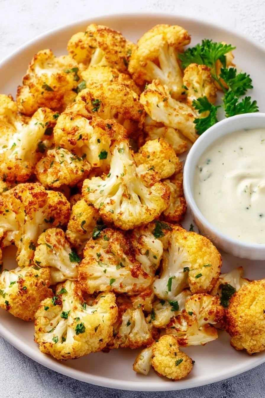 Crispy air fryer cauliflower served in a bowl