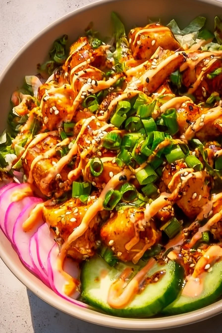 Delicious Bang Bang Chicken Bowl with tender chicken and vibrant vegetables