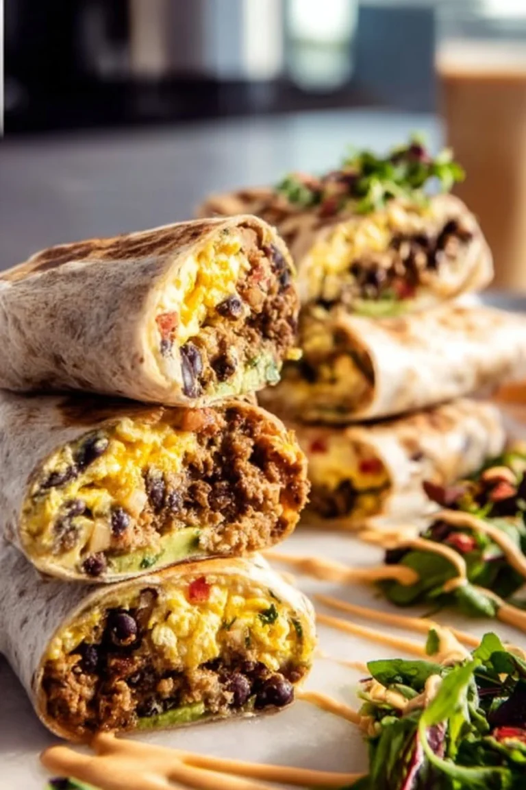 Delicious breakfast burritos filled with eggs, cheese, and fresh ingredients