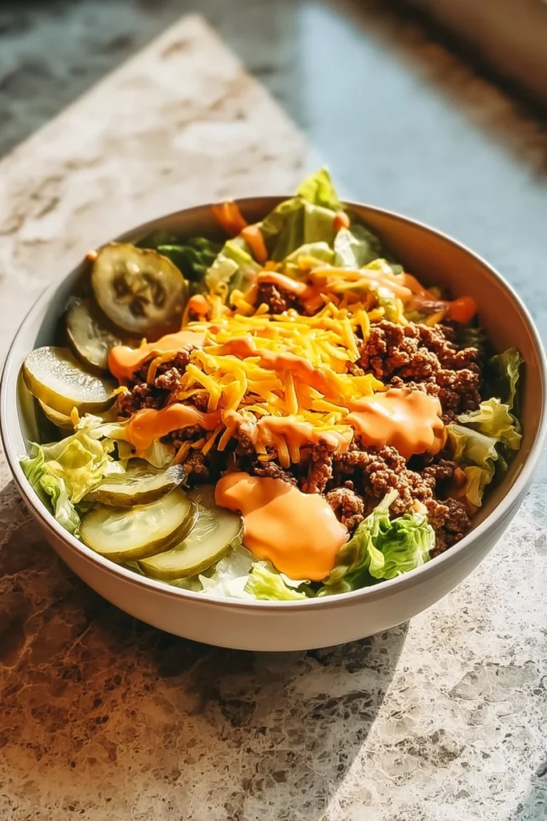 Delicious Cheeseburger Bowl with fresh ingredients and toppings.