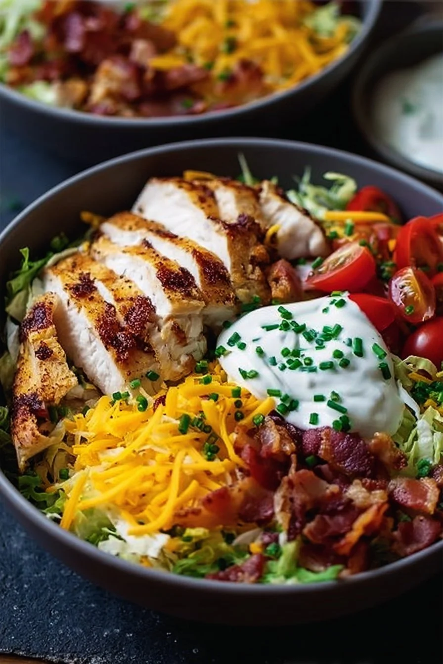 Delicious Chicken Bacon Ranch Keto Bowl served with fresh ingredients
