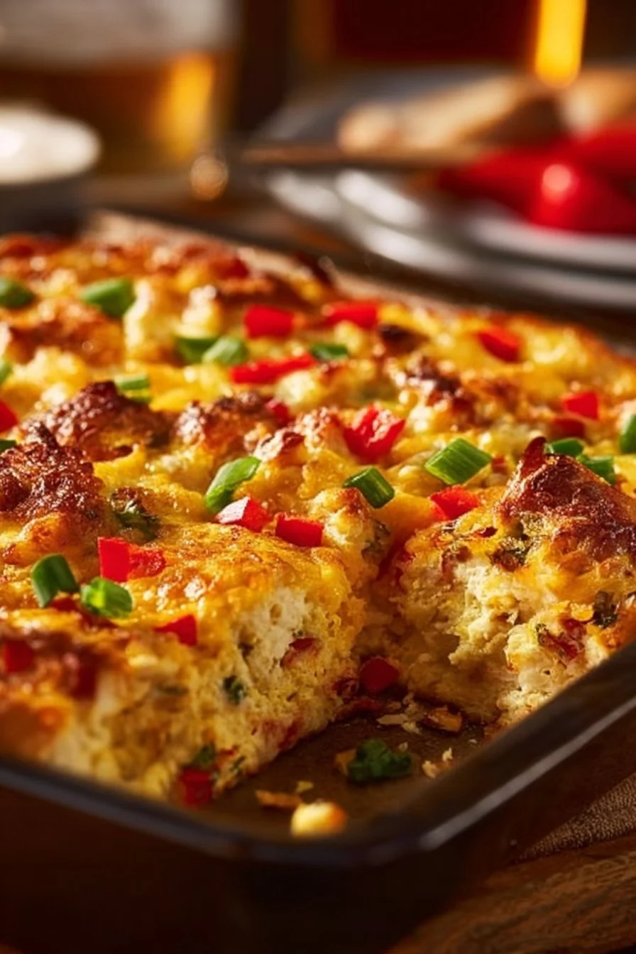 Delicious Chicken, Egg, and Hash Brown Breakfast Bake ready to serve.