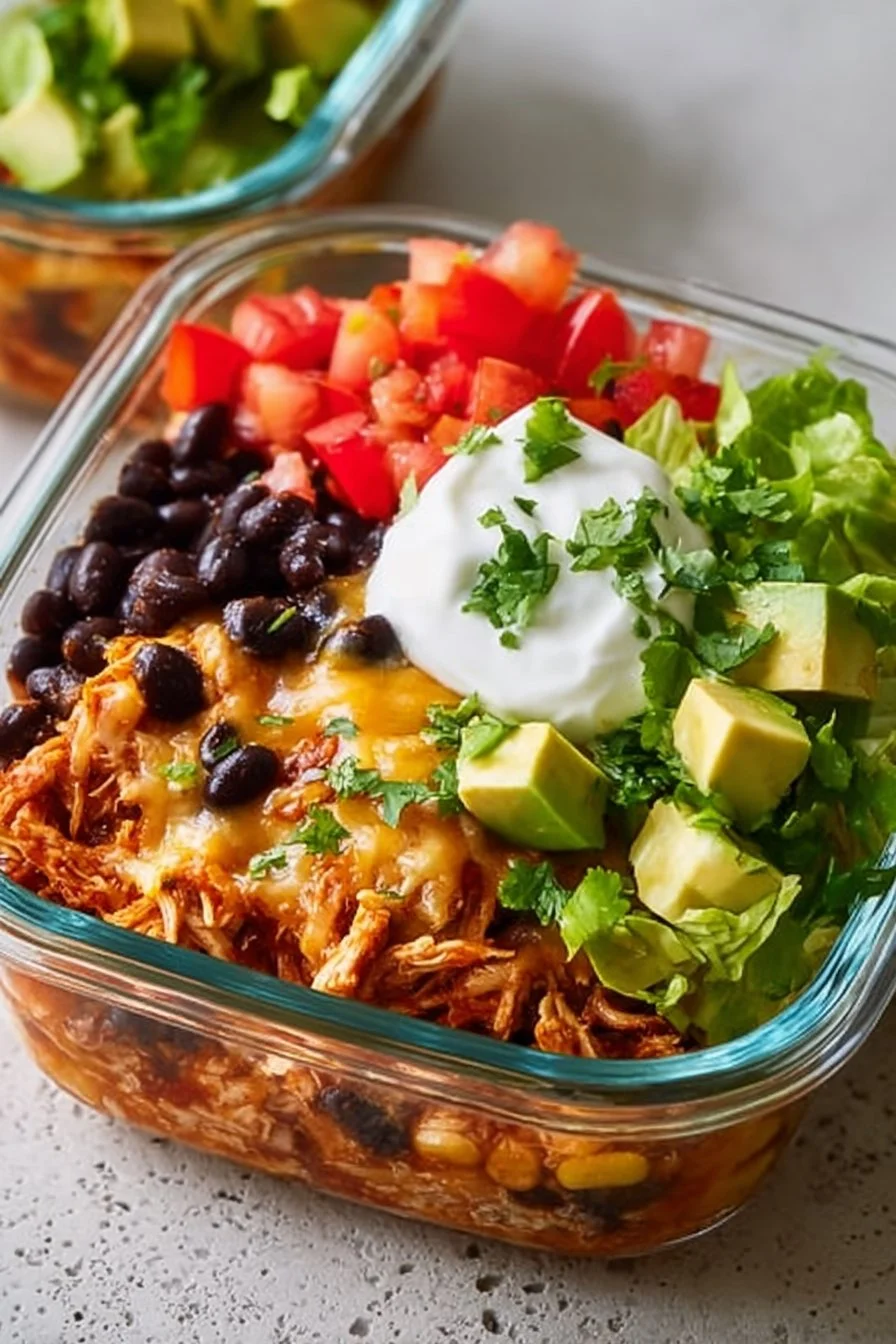 Delicious Chicken Enchilada Bowl served with fresh toppings