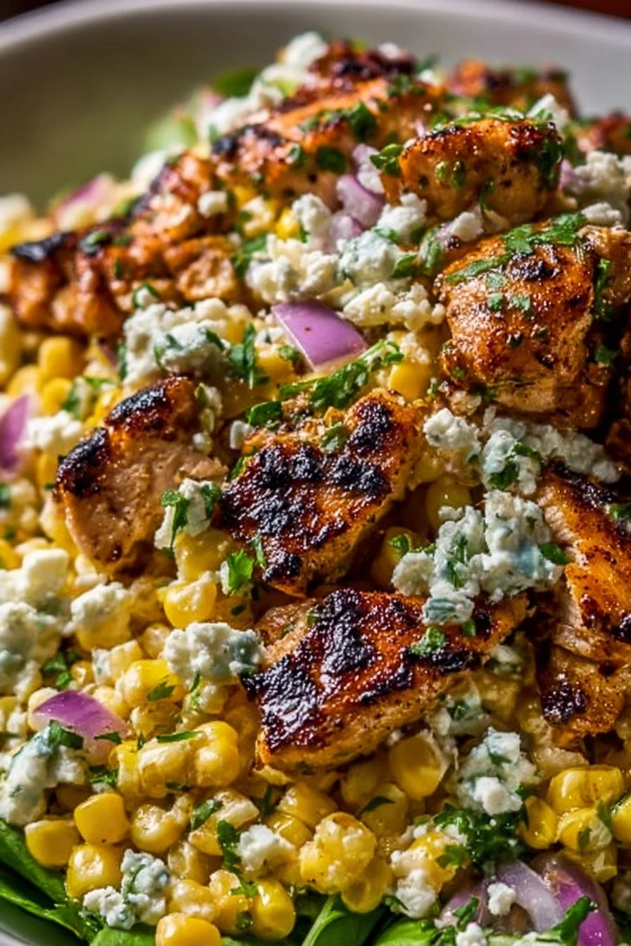 Delicious Chicken Street Corn Salad with grilled chicken and fresh ingredients