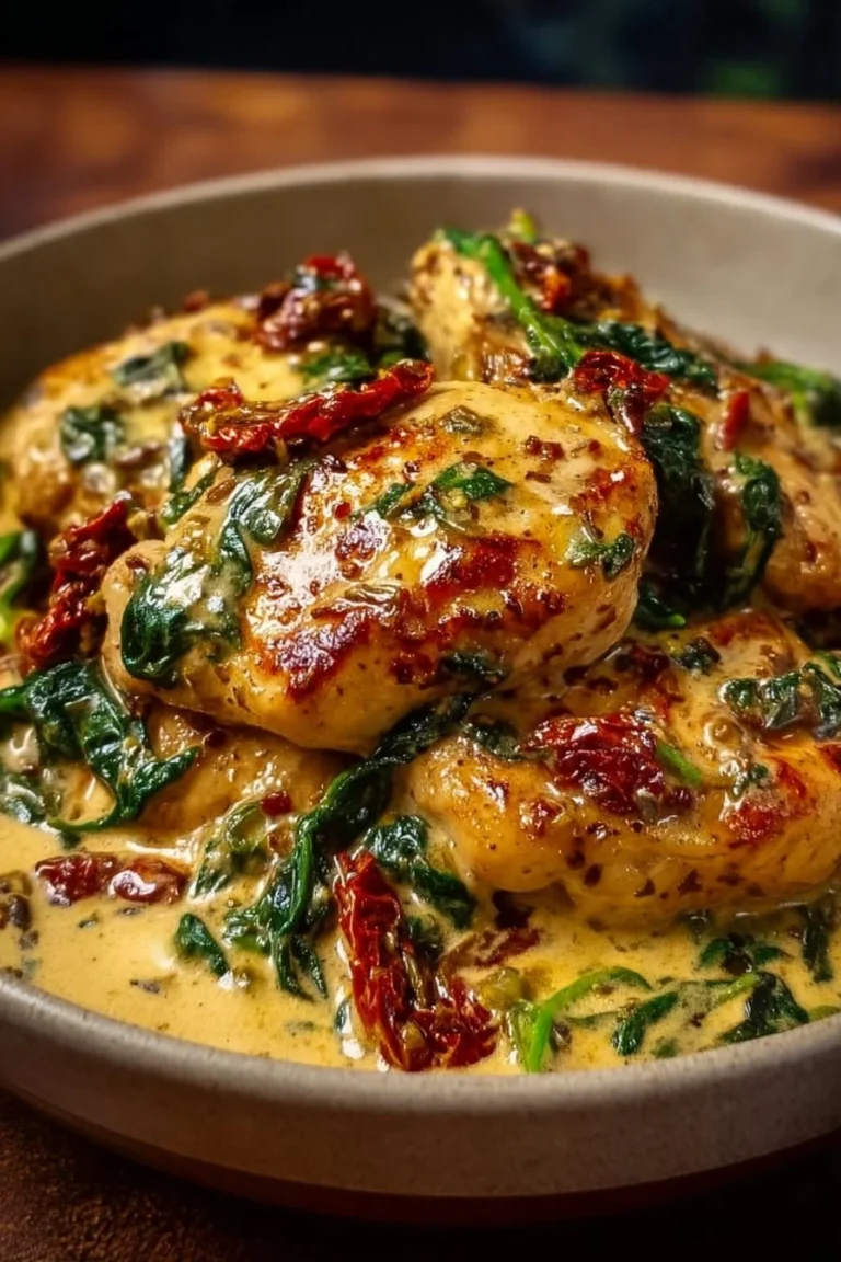 Creamy Keto Tuscan Chicken with spinach served in a bowl