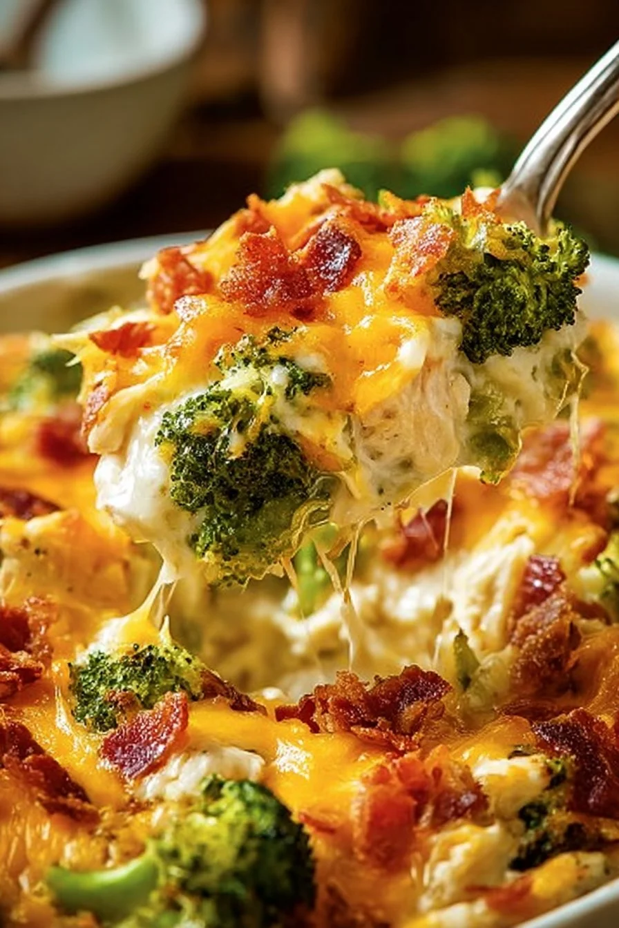 Creamy low carb chicken casserole topped with cheese and herbs