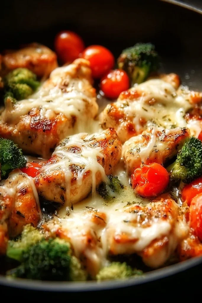 Creamy low-carb Tuscan chicken dish garnished with herbs and vegetables