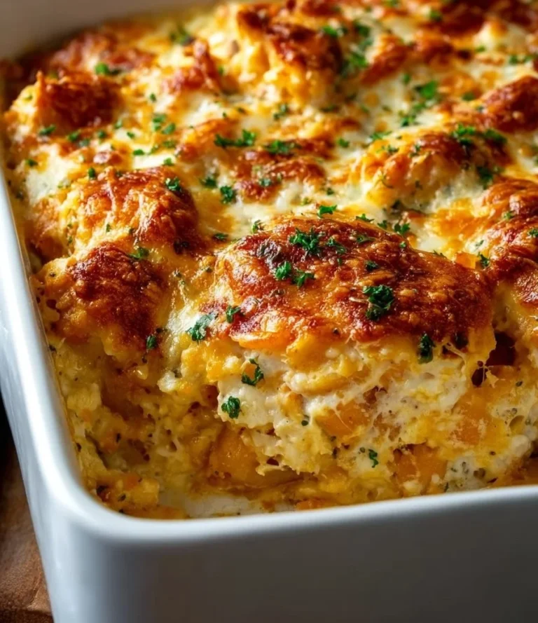 High protein chicken parmesan casserole made with tender chicken and marinara sauce