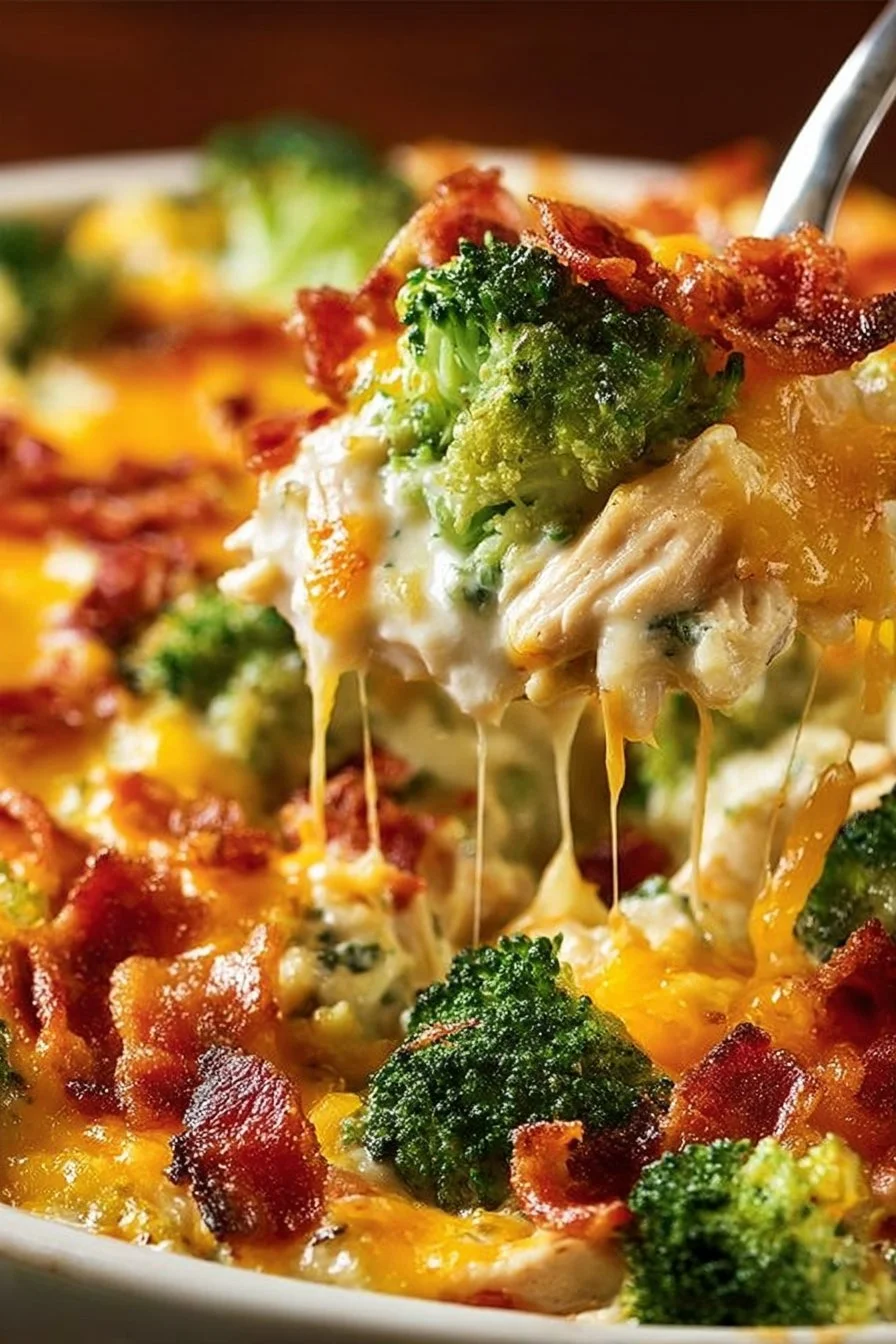 Easy low carb chicken casserole served in a baking dish with vegetables