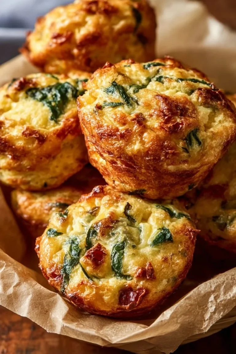 Savory egg biscuits with sun-dried tomatoes and spinach on a plate
