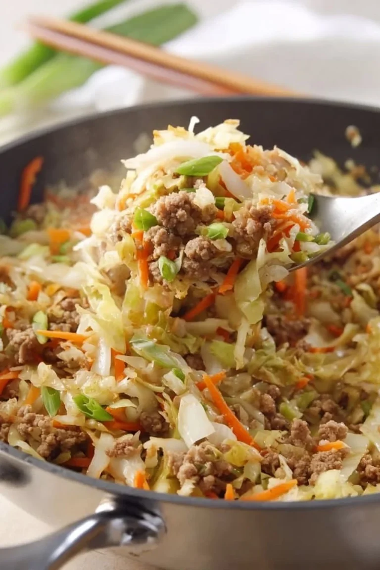 Delicious Egg Roll in a Bowl with vegetables and savory pork.