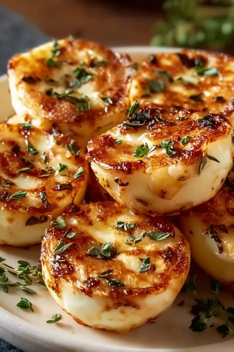 Fluffy egg white bites served on a plate, garnished with herbs.
