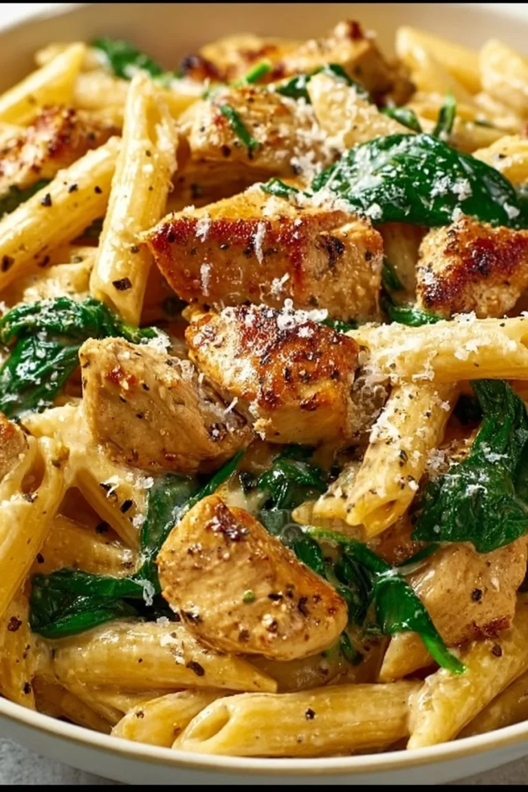 Healthy garlic parmesan chicken pasta served in a bowl with fresh herbs.