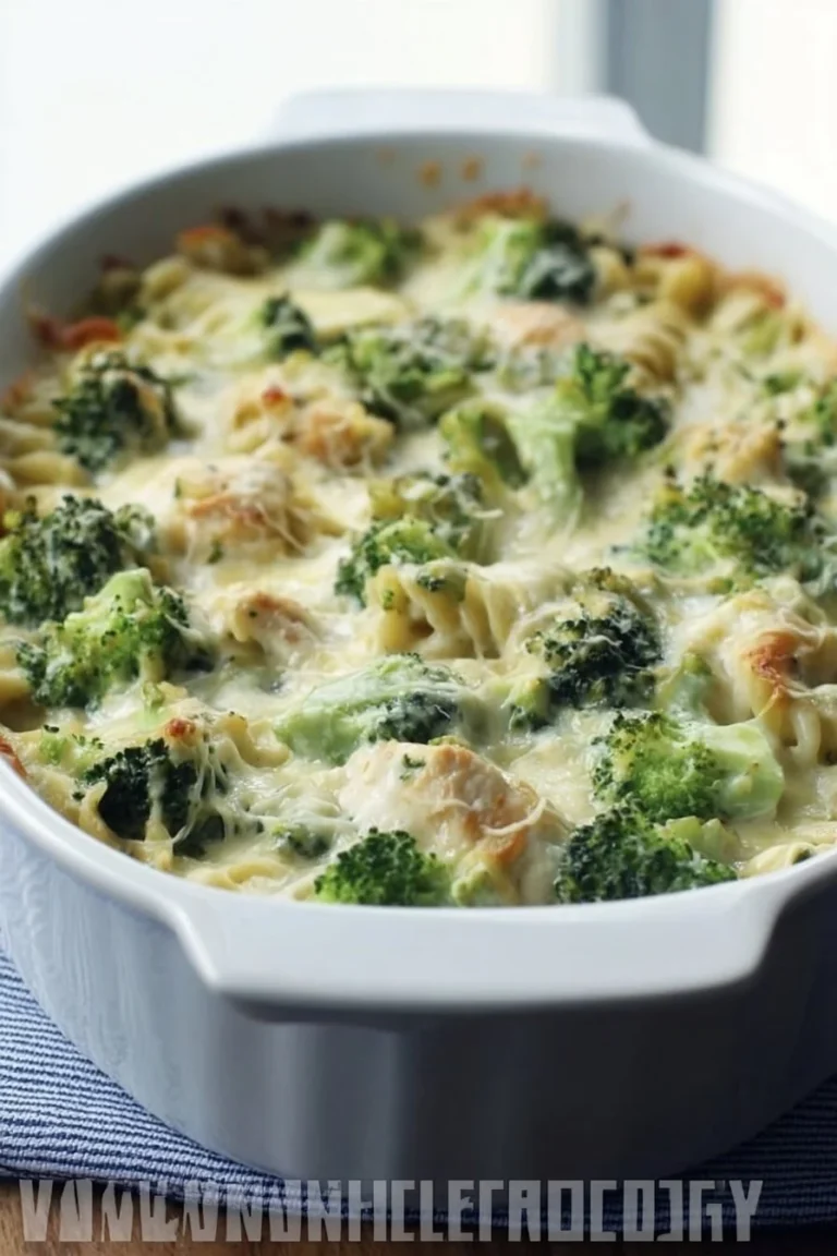 High-Protein Chicken Alfredo Bake with a creamy sauce and grilled chicken.