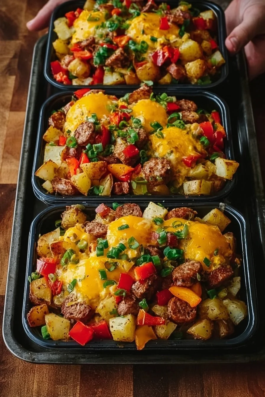 High protein breakfast bowls ready for the freezer for easy meal prep.