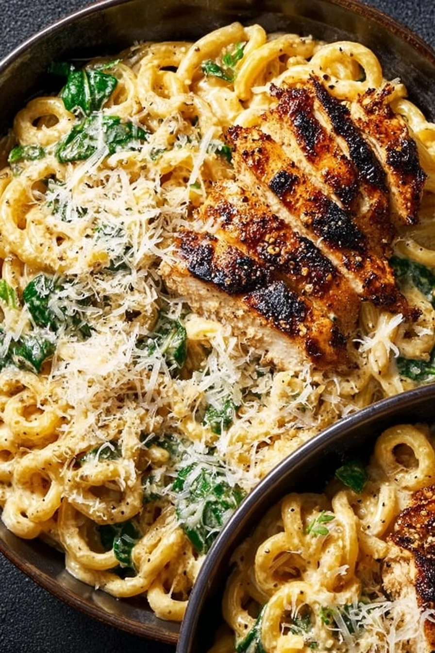 High protein garlic parmesan pasta bowls with 384 calories and 36g protein.