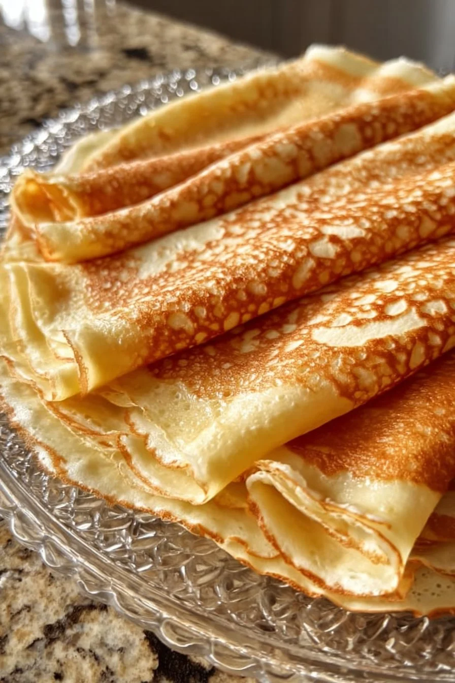 High protein oatmeal crepes served with fresh fruit and syrup