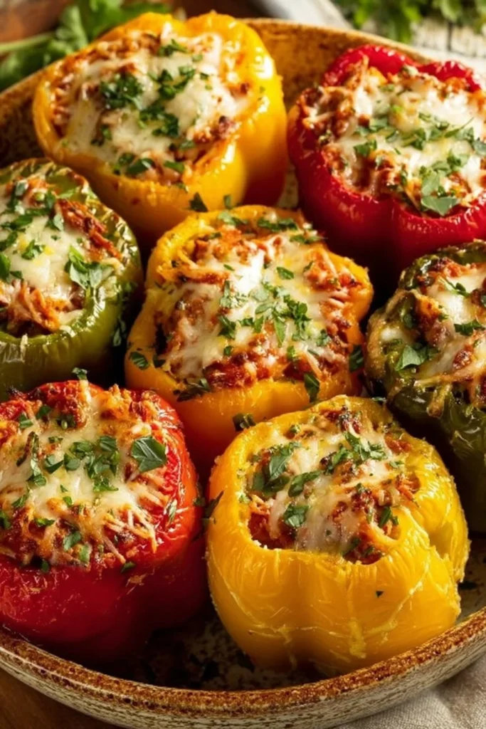 High-protein stuffed peppers filled with lean meat and vegetables
