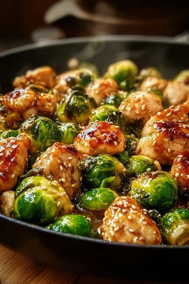 Honey-Garlic Chicken skillet with Brussels sprouts and vibrant vegetables