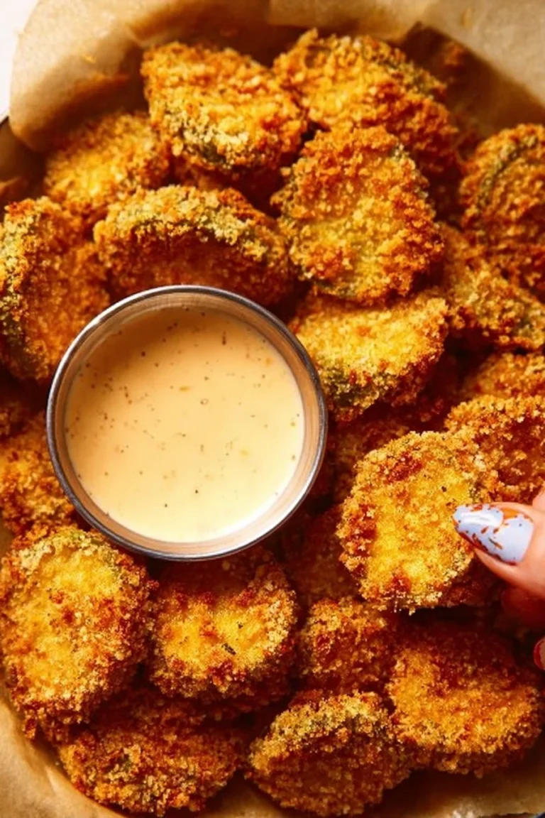 Keto Air Fryer Fried Pickles served with dipping sauce