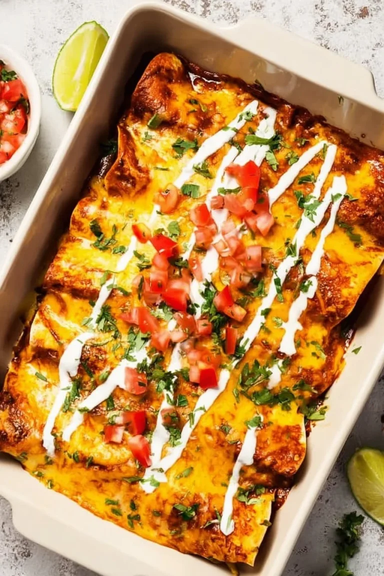 Keto Cheesy Beef Enchiladas topped with cheese and avocado