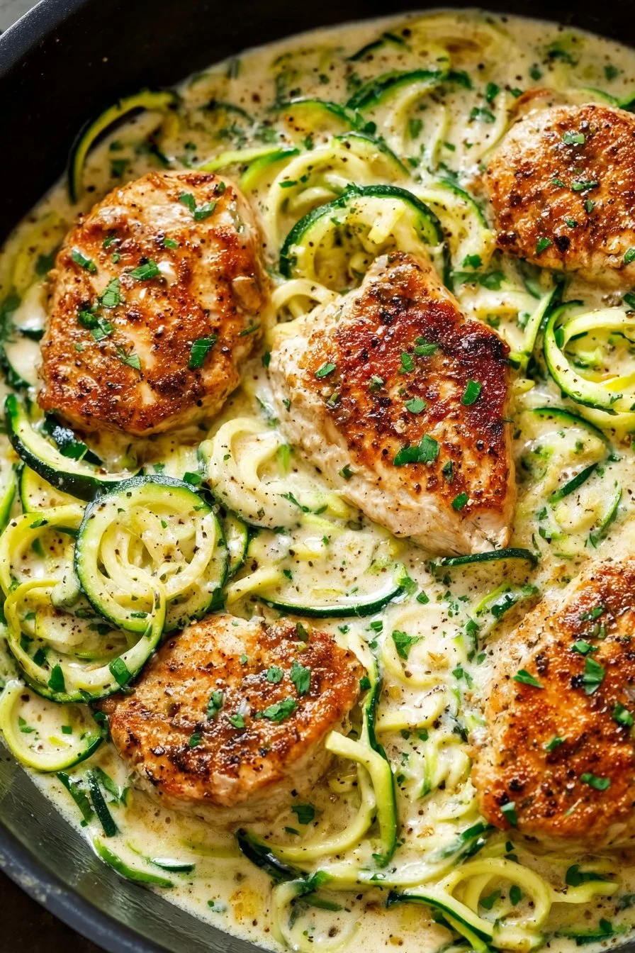 Delicious Keto Chicken Alfredo served with zucchini noodles for a low-carb meal