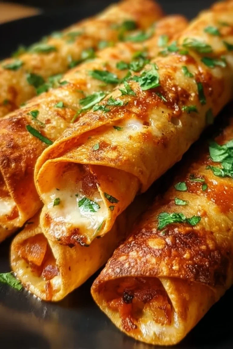 Keto Chicken Bacon Ranch Taquitos garnished with herbs in a serving bowl