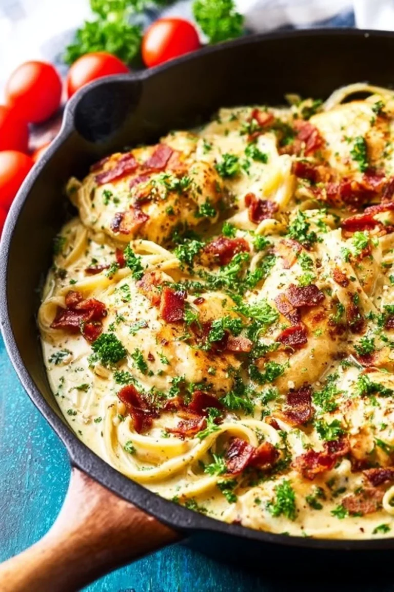 Delicious Keto Chicken Carbonara served with parsley garnish