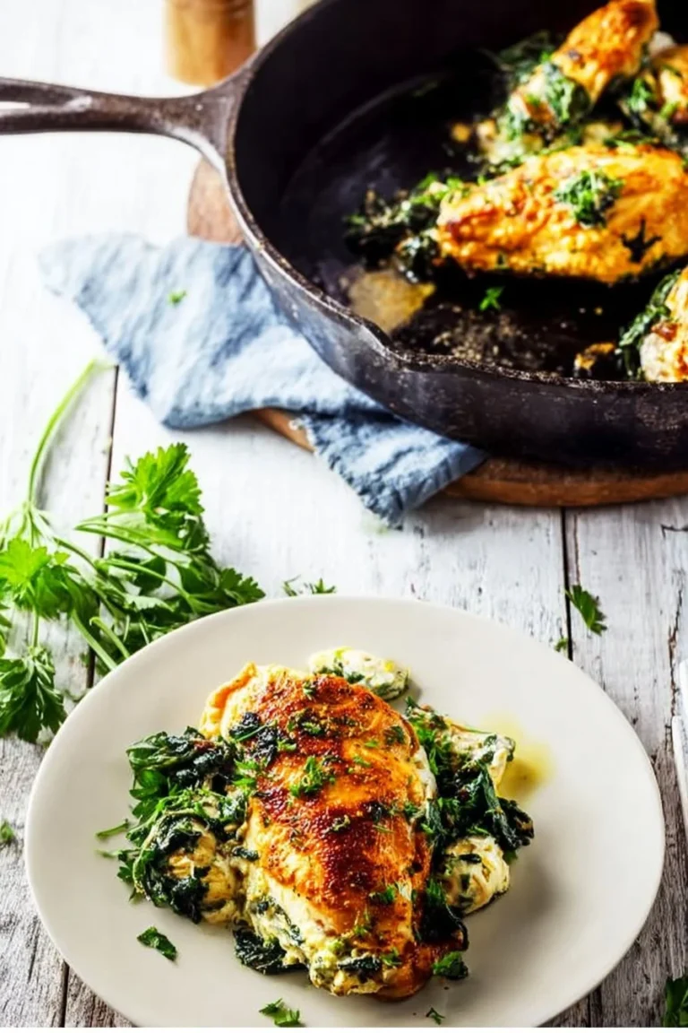 Delicious keto chicken dinner plated with fresh vegetables and herbs